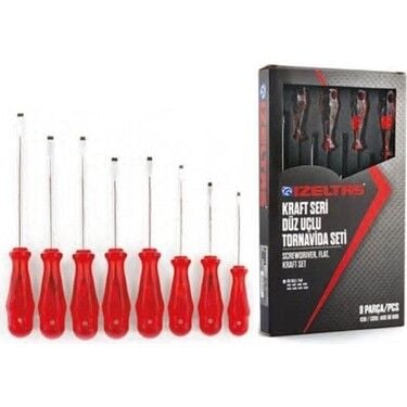 İzeltaş Kraft Seri Düz Uçlu Tornavida Takımı (8parça)