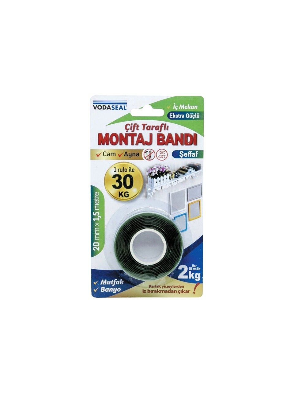Vodaseal Çift Taraflı VHB Montaj Bandı 20mm x 1.5 mt Şeffaf