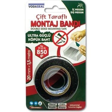 Vodaseal Çift Taraflı VHB Montaj Bandı 20mm x 1.5 mt Gri