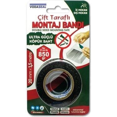 Vodaseal Çift Taraflı VHB Montaj Bandı 20mm x 1.5 mt Gri