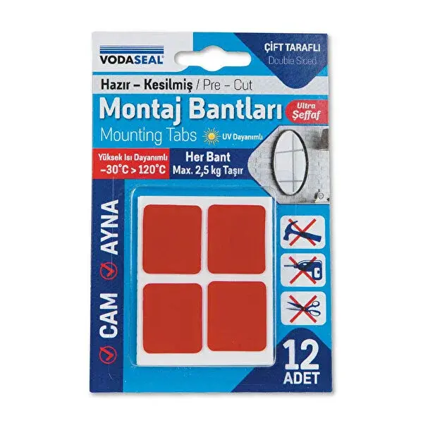 Vodaseal Hazır Kesilmiş VHB Montaj Bandı Şeffaf 25mm x 30mm