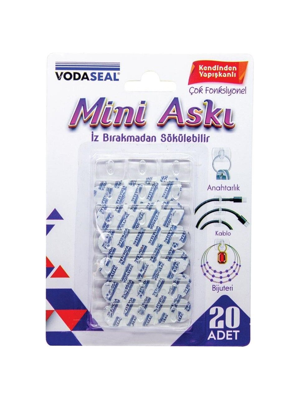 Vodasel İz Bırakmadan Sökülebilir Mini Askı 20'li Şeffaf