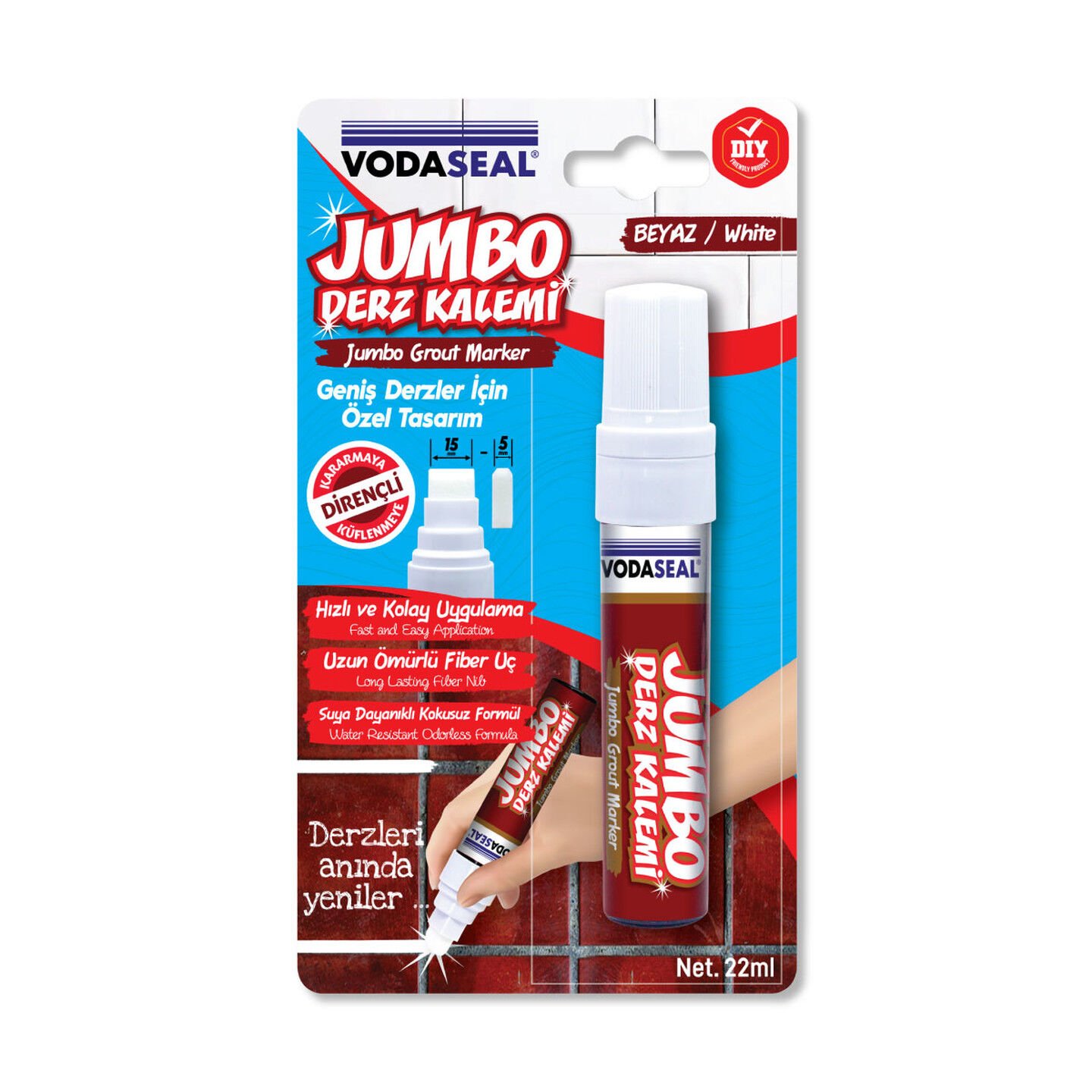 Vodaseal Jumbo Derz Kalemi Beyaz 22 ml