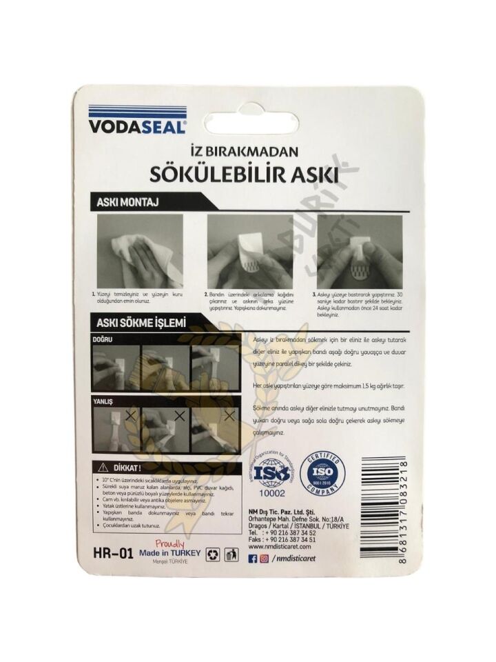 Vodaseal İz Bırakmadan Sökülebilir Askı 3'lü Siyah