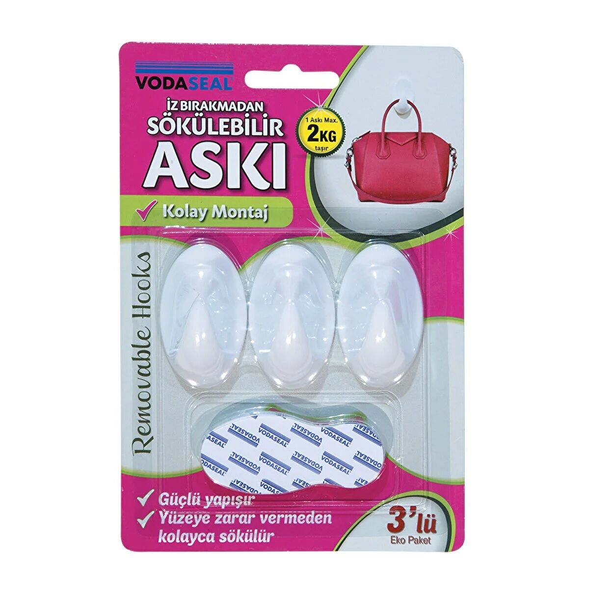 Vodaseal İz Bırakmadan Sökülebilir Askı 3'lü Beyaz