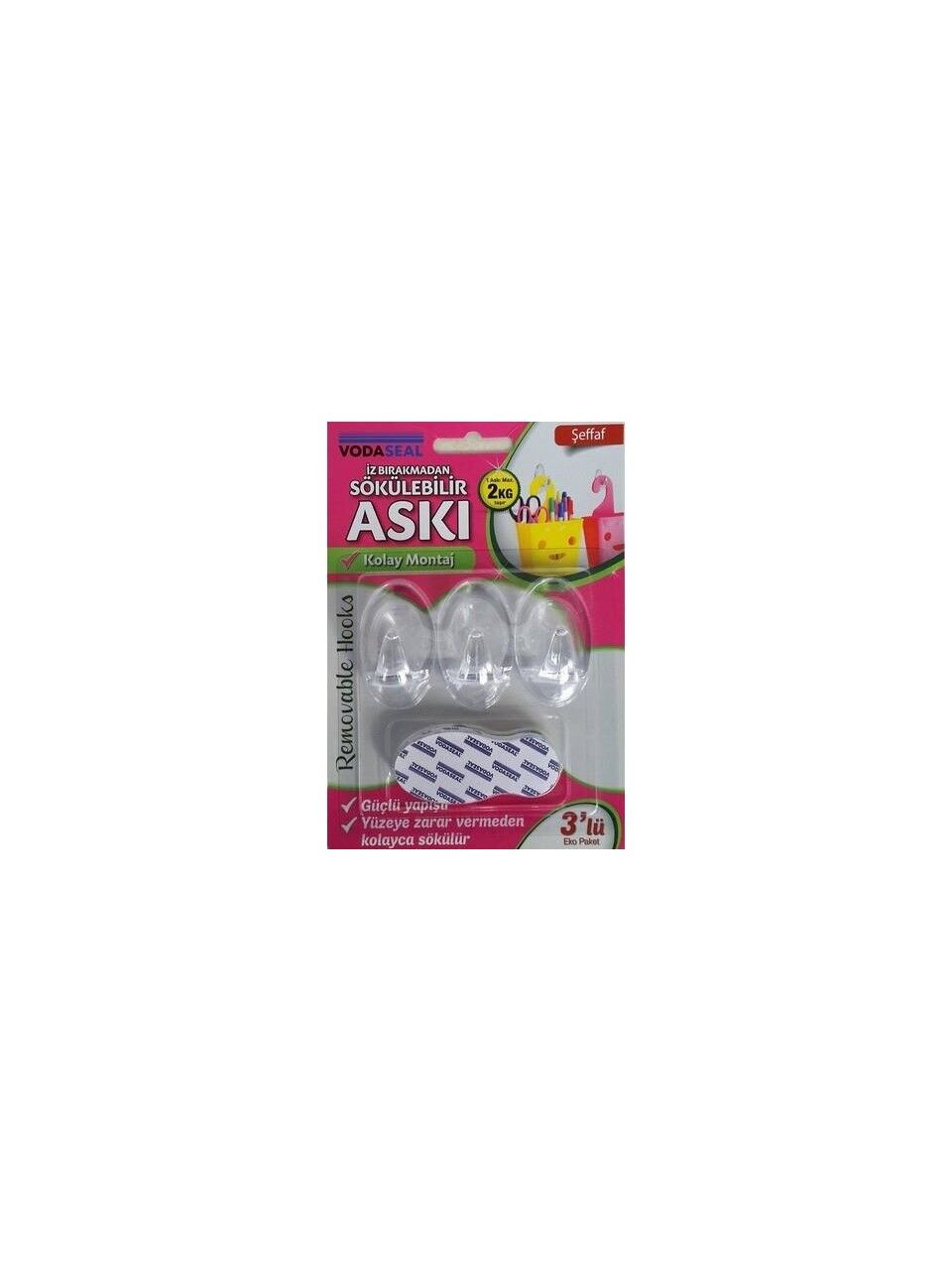 Vodaseal İz Bırakmadan Sökülebilir Askı 3'lü Şeffaf