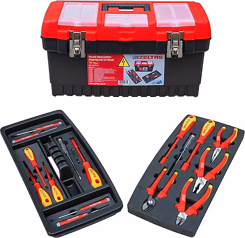 İzeltaş 19'' PLASTİK TAKIM ÇANTASI ELEKTRİKÇİ SET DOLU (23 PARÇA)