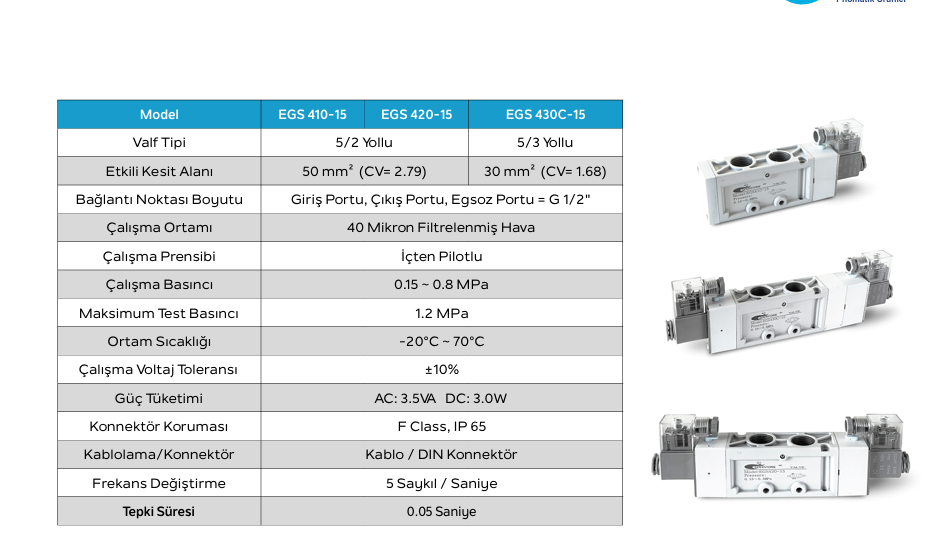 Goldstone EGS430C-15-DC24V 1/2''-5/3 Kapalı Merkez Valf