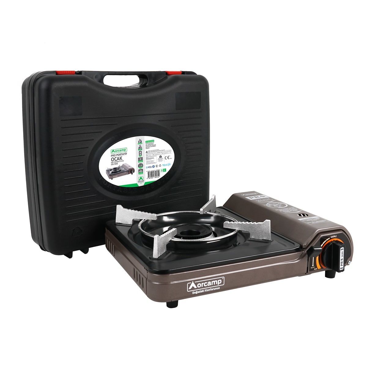 Orcamp Tekli Portatif Ocak Gaz Stop Emniyetli Gri